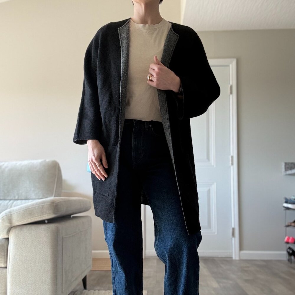 J McLaughlin Cashmere Wool Blend Open Front Cardigan in Black, Size S